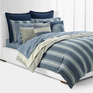 Ralph Lauren Blue and Cream Striped Comforter Set